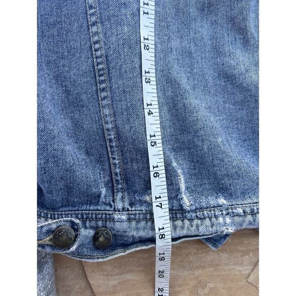 Free People Distressed Denim & Knit Sweater HOODIE Jacket S French Terry Gray - Picture 6 of 9